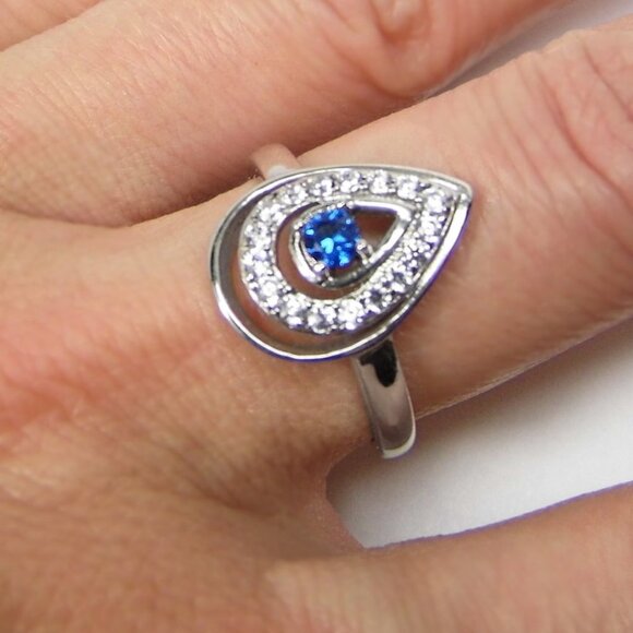 Pear Halo Engagement Simulated SAPPHIRE Silver - Picture 4 of 7